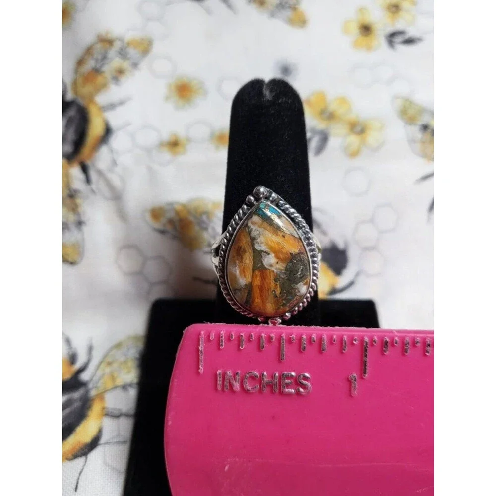 Sterling Silver Spiny Oyster Copper Turquoise Ring